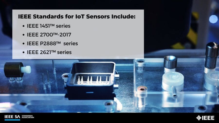 IEEE Standards for IoT Sensors Include: IEEE 1451 (TM) Series; IEEE 2700 (TM) - 2017; IEEE P2888 (TM) Series; IEEE 2621 (TM) Series
