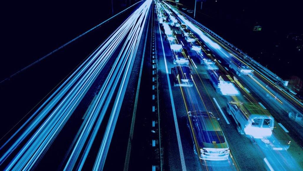 Long exposure shot of a fast-moving highway.