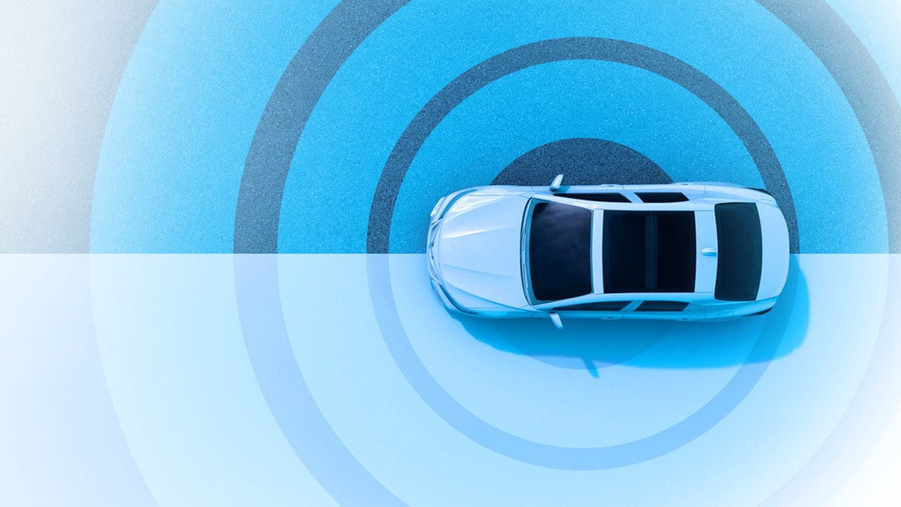 Car against blue circles