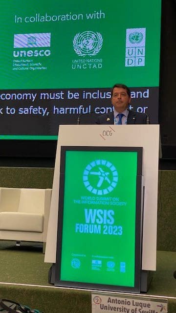 Antonio Luque from Region 8 leading WSIS Session 6: Digital Economy and Trade/Financing for ICT.