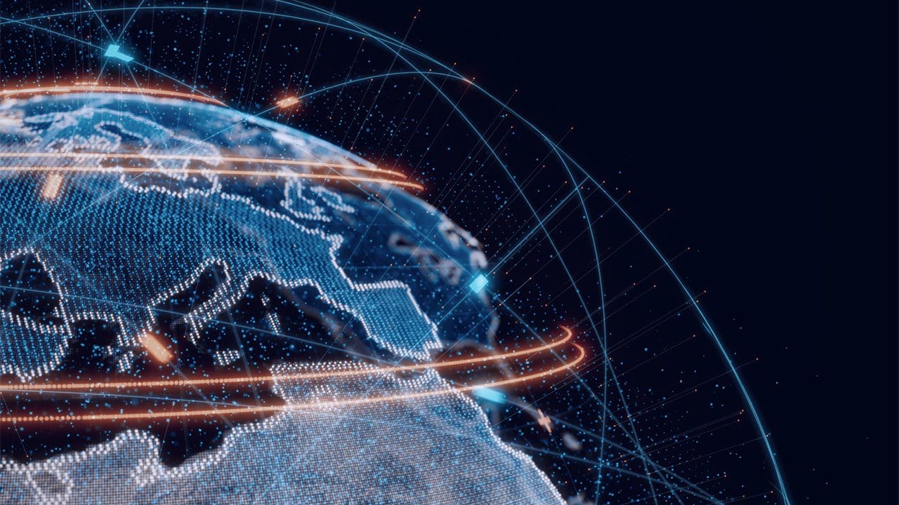 Connectivity lines around the globe.