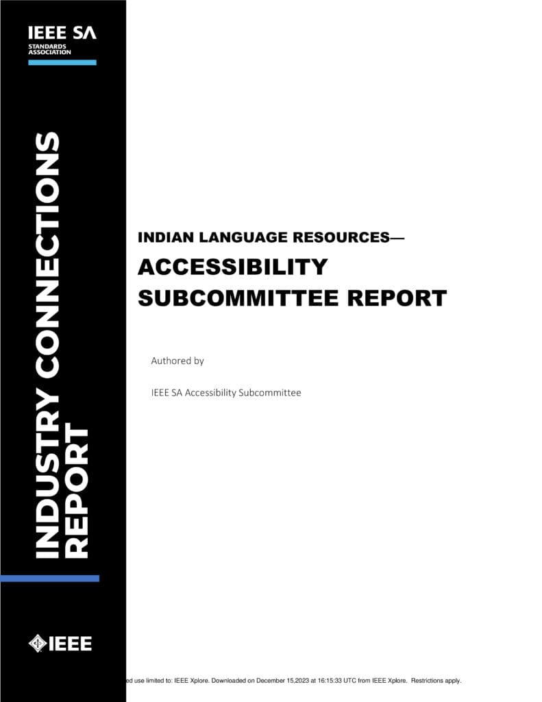 Indian Language Resources--Accessibility Subcommittee Report White Paper Cover