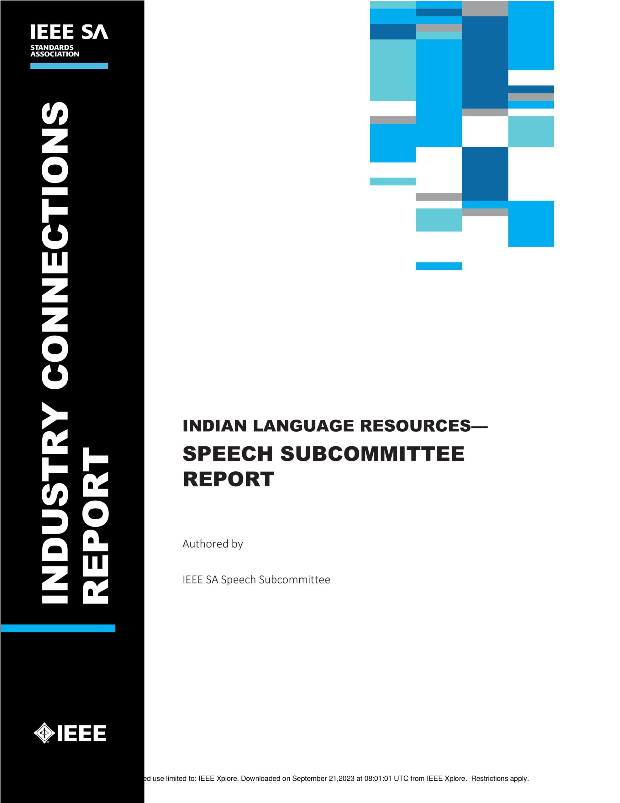 Ieee Sa - Indian Language Resources–speech Subcommittee Report