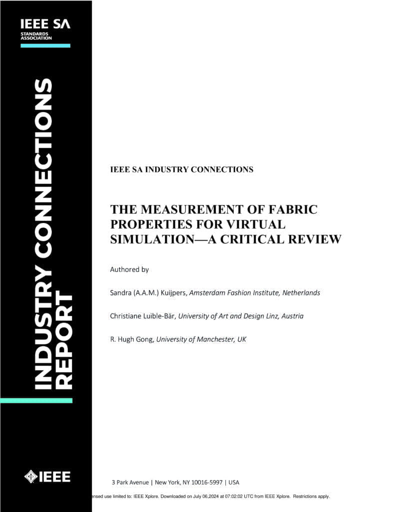 IEEE Industry Connections (IEEE-IC): The Measurement of Fabric Properties for Virtual Simulation - A Critical Review White Paper Cover